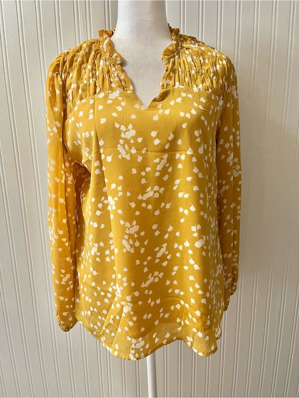 Smocked Yoke Mustard Yellow Printed Blouse